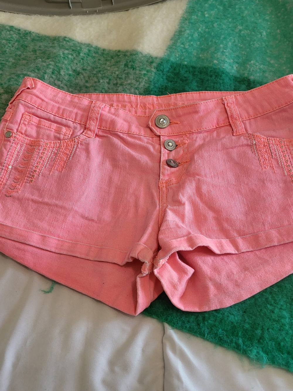 Women's Pink Cotton Blend Denim Shorts